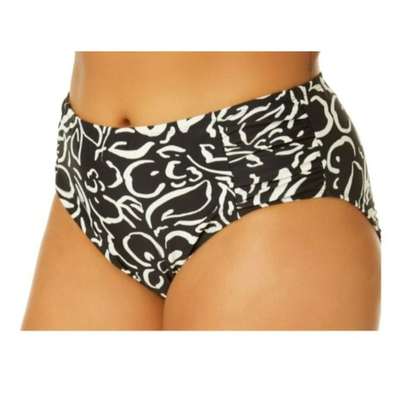Bikini Swimsuit Bottom Mid Rise Side Rouch Black Floral Woman's 3X 24/26 LR113 - Picture 8 of 9